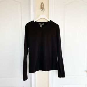 Banana Republic‎ Size Large Heart Shaped Neck Long Sleeve Black Shirt Top